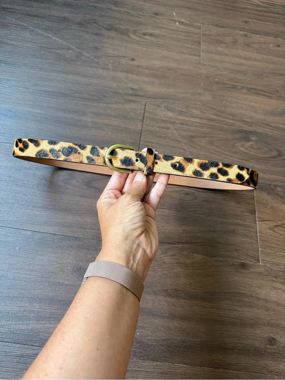 J Crew Leopard Print Pattern Calf Hair Belt Style AH687 Genuine Leather Size S/M